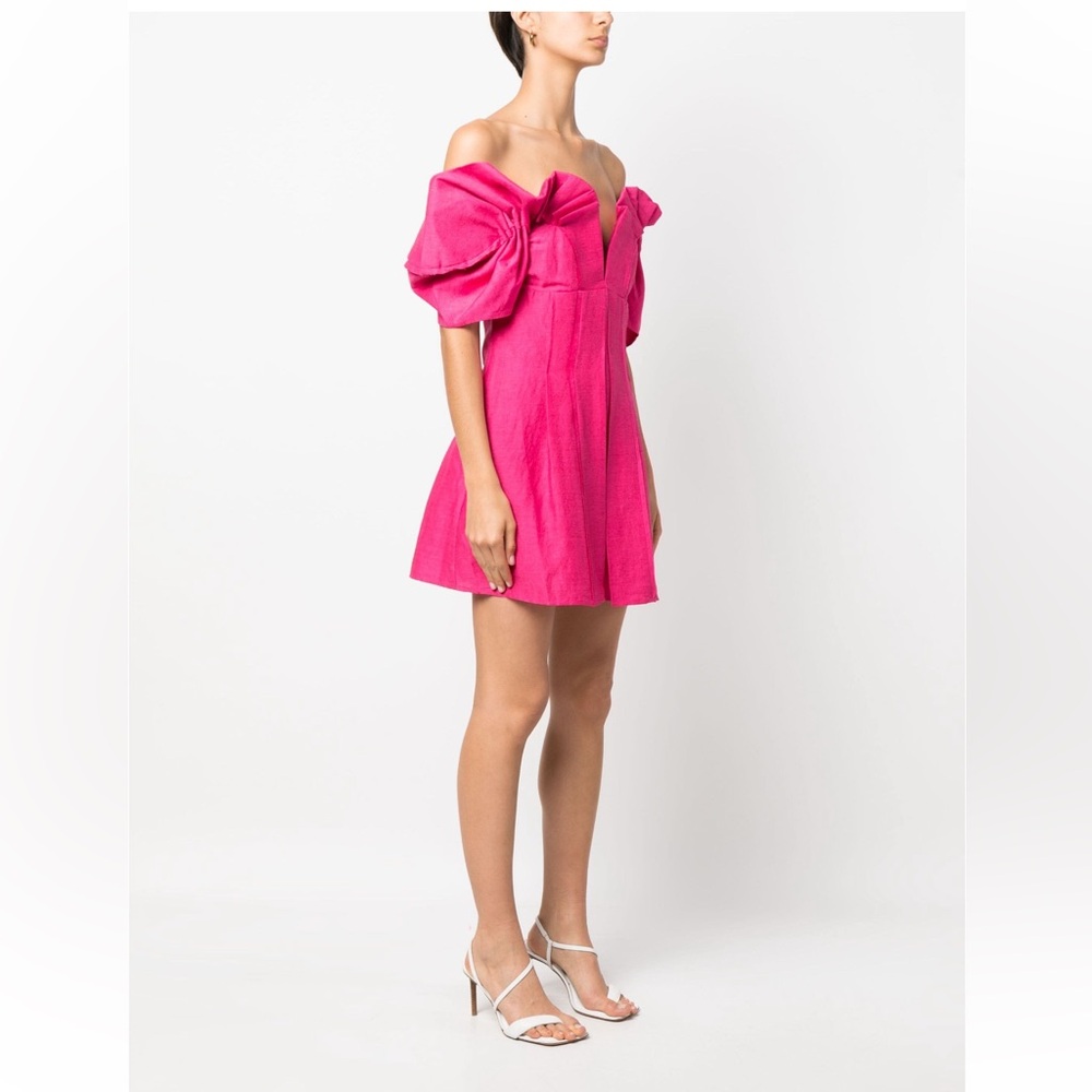 NWT Cult Gaia Asal Hot Pink Off-Shoulder Mini Dress Size 6 - Picture 2 of 8